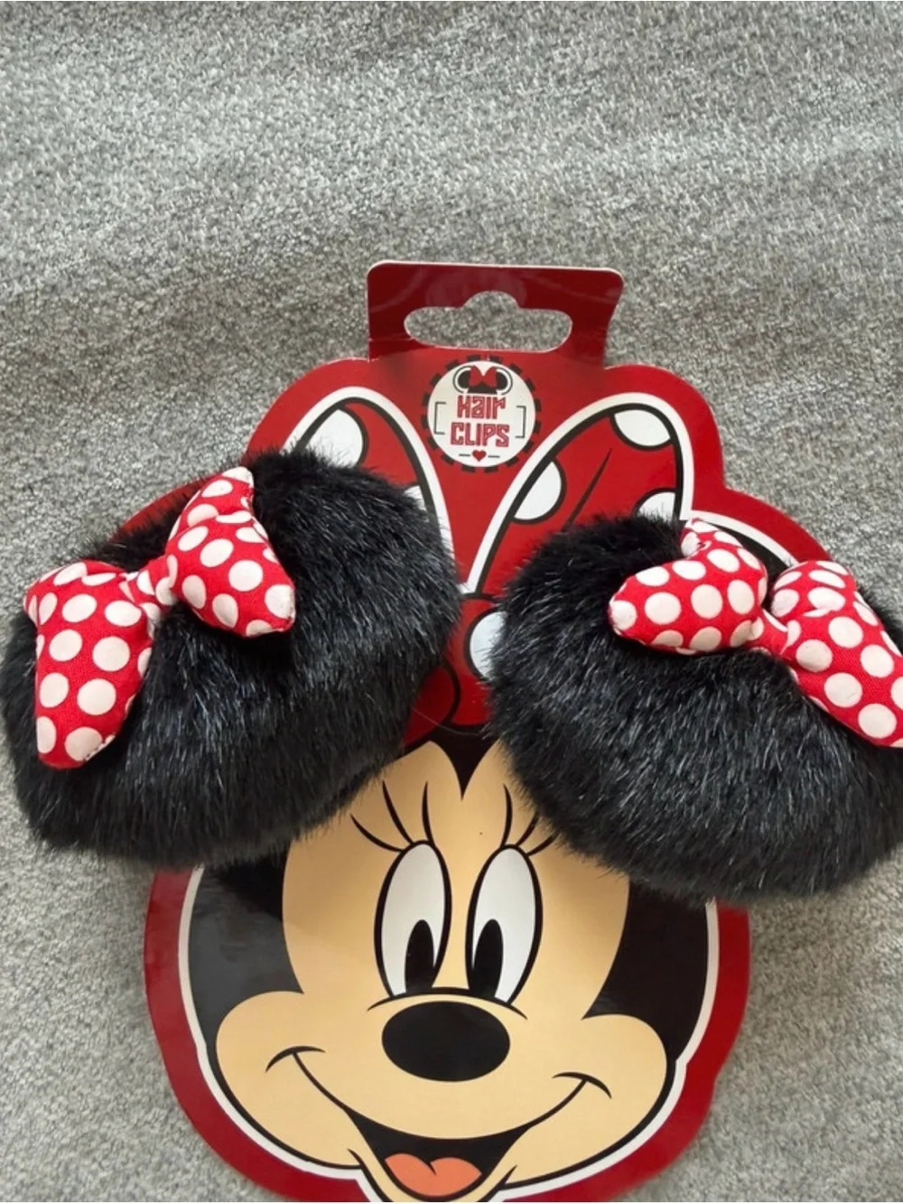 Disney Black Fuzzy Minnie Ear Hair Clips with Red Polka Dot Bows